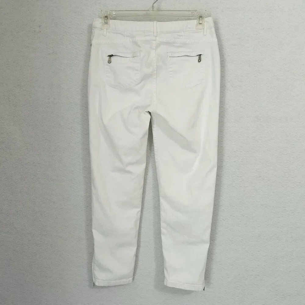 Chico's Platinum Denim Jeans Women M/1 White Ultimate Fit Zippers MidRise Casual